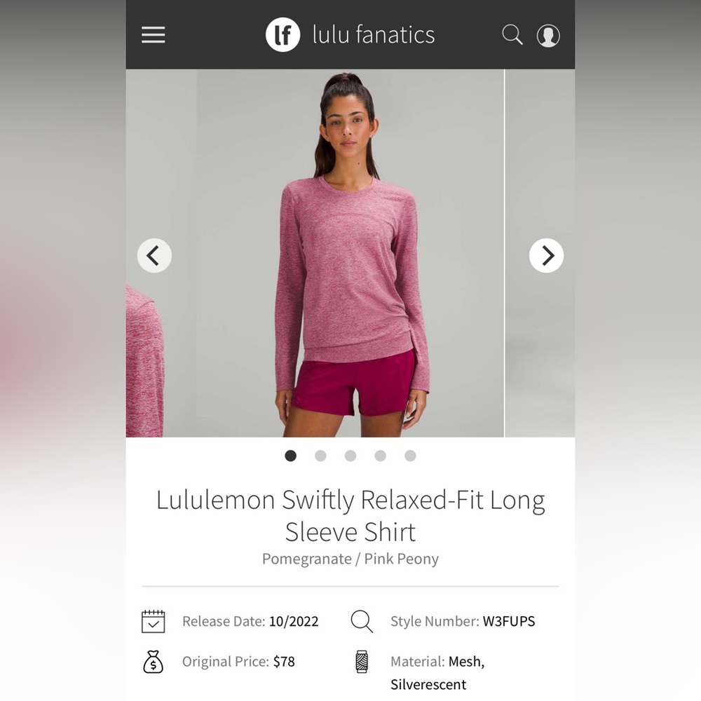 lululemon athletica Swiftly Relaxed Pomegranate / Pink Peony Long Sleeve